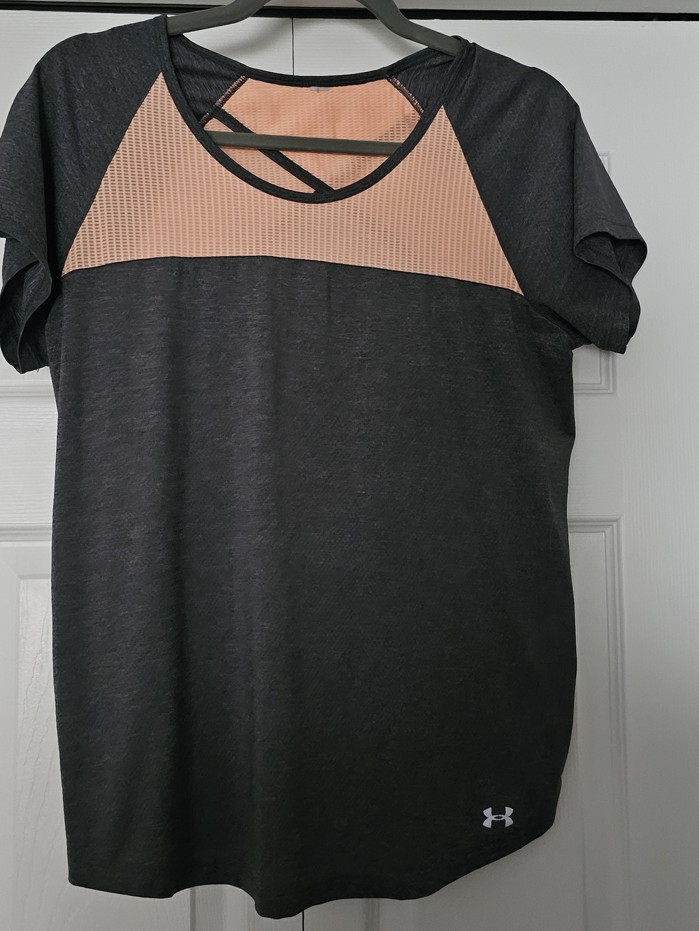 Under Armour Women’s Black Tee with Peach Mesh Yoke